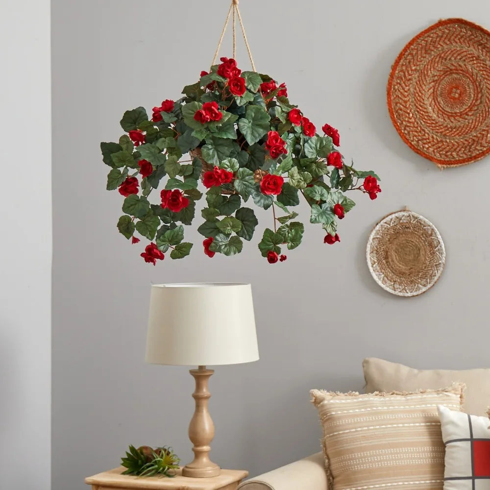 24” x 32" Begonia Artificial Flower in Hanging Basket.