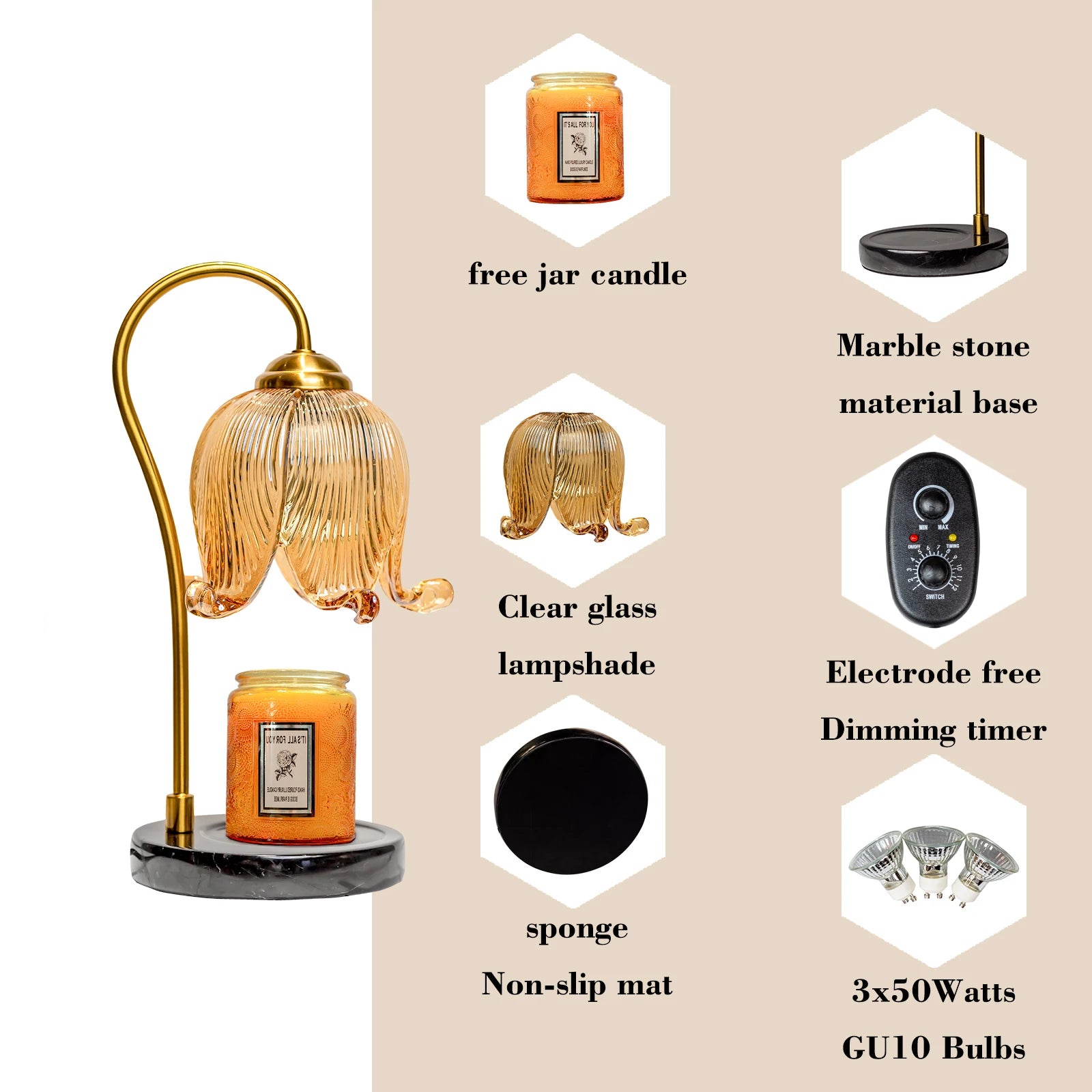 Tulip Flower Candle Warmer Bedside Night Light with Bulb and  Jar Candle Included