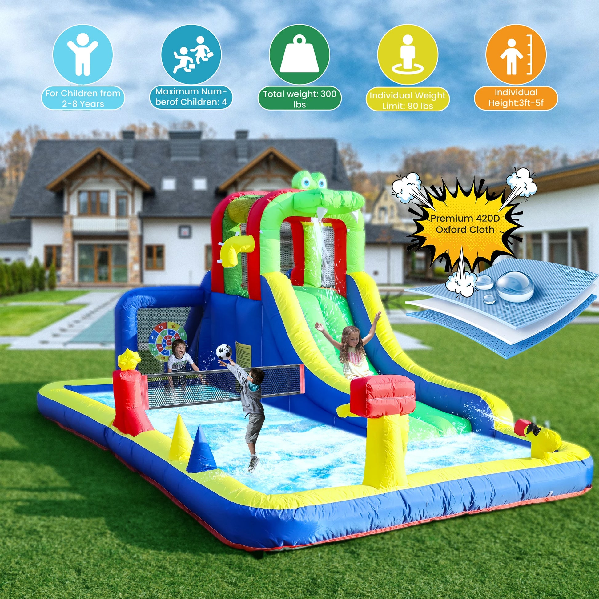 8-in-1 Crocodile Inflatable Water Slide
