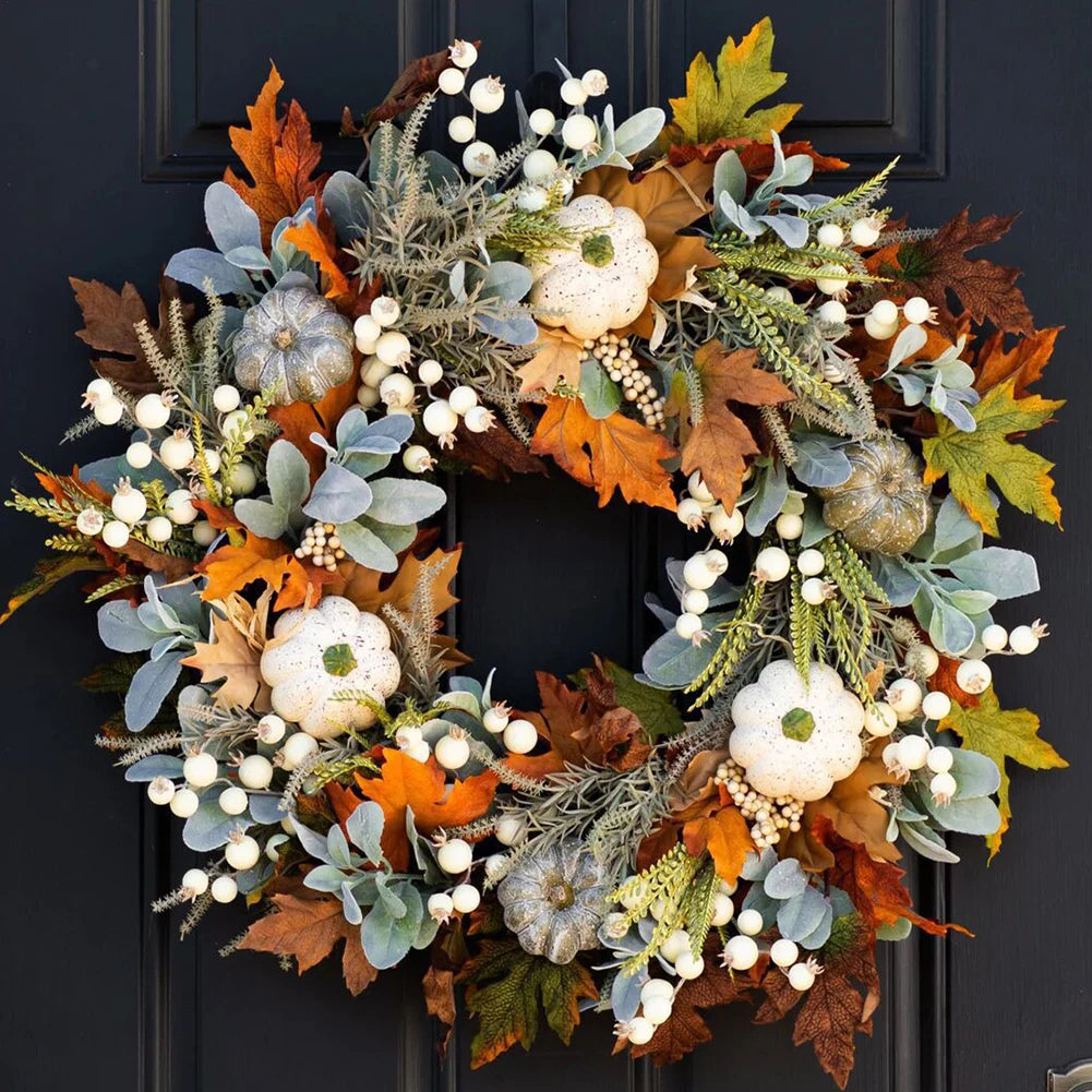16" Fall  Wreath with Pumpkin and Berry Theme for Front Door, Window or Wall.