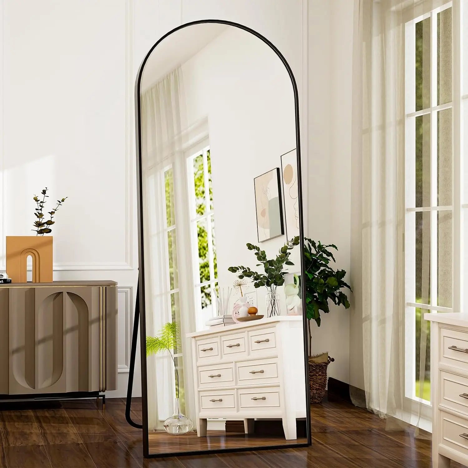21x64 inch Arched Full Length Aluminum Alloy Mirror in Black or Gold.