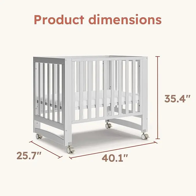 6-in-1 Adjustable Portable Mini White Crib including Mattress and made of New Zealand PInewood.