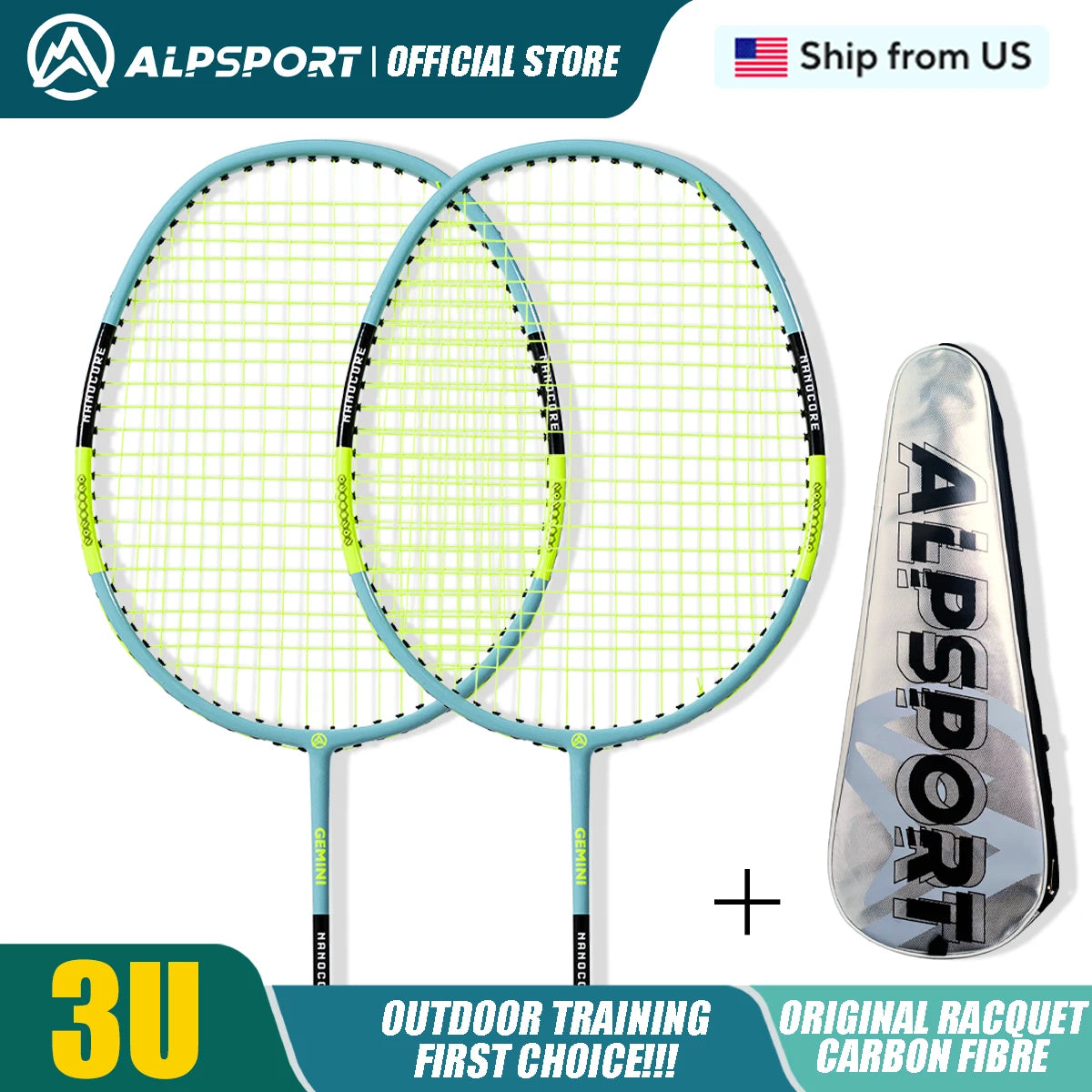 2 Badminton Rackets with Badminton String and Carrying Bag.