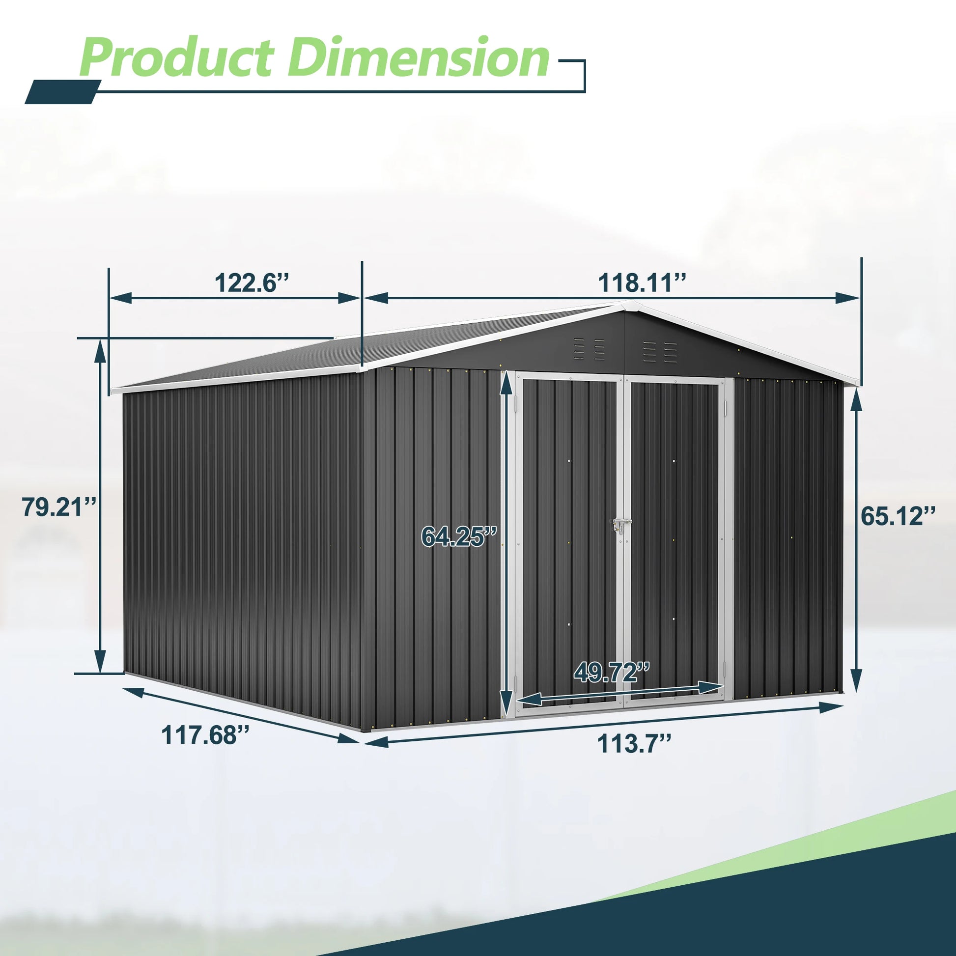 Outdoor 10 x 10  FT Metal Storage Shed with Lockable Doors and Updated Frame Structure.