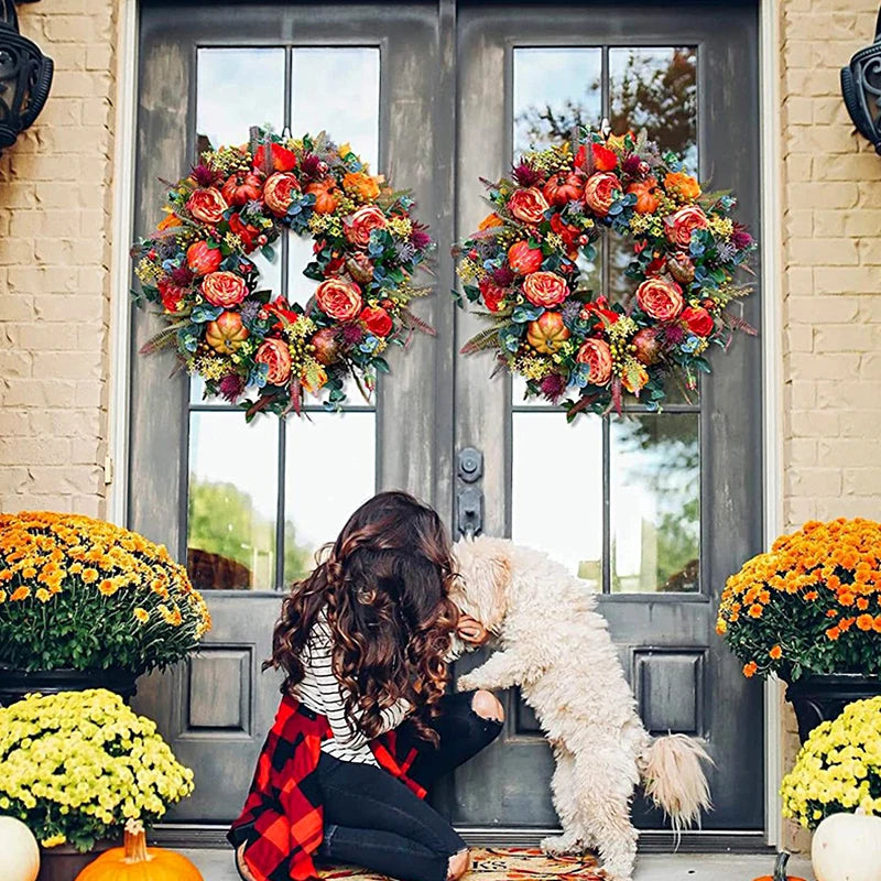 Round Autumn Decorative Wreath for Door or Wall