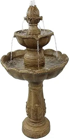 Blooming Flower 38-Inch 2-Tier Outdoor Water Fountain with Electric Submersible Pump.