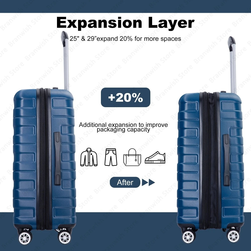 Lightweight Durable 3 Piece Expandable Luggage Set with TSA Lock and Spinner Wheels