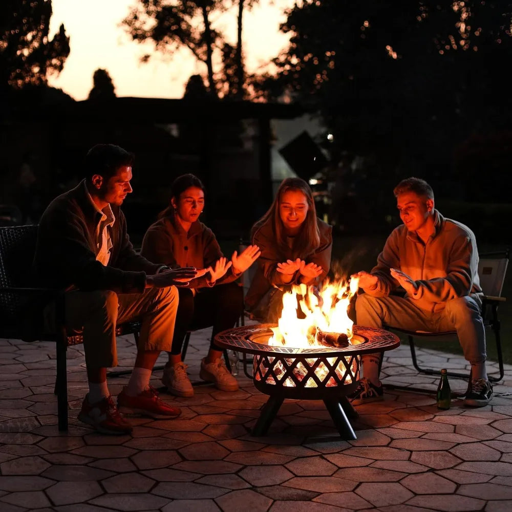 32 inch Woodburning Fire Pit with Poker and Grill.