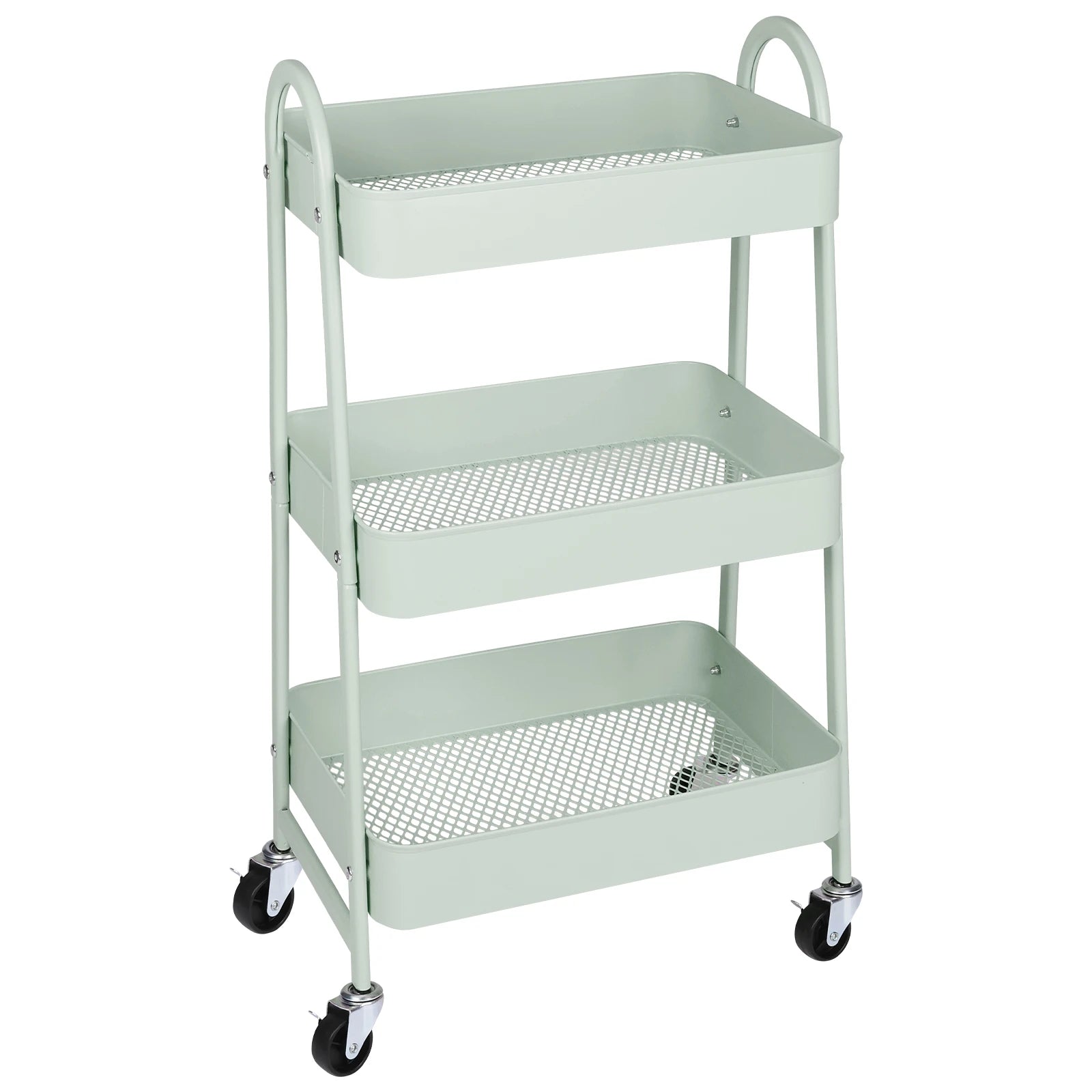 3 Tier Metal Storage Kitchen Cart with Lockable Wheels. Supports 55 lb. per shelf