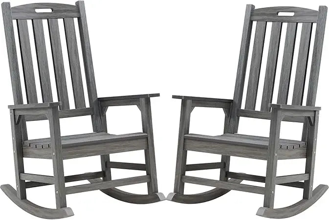 Set of 2 Poly Lumber Oversized Outdoor Rocking Chairs in Various Colors.