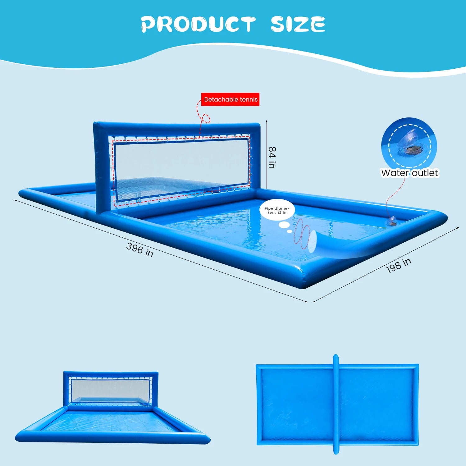 33ft Inflatable Outdoor Water Volleyball Court .