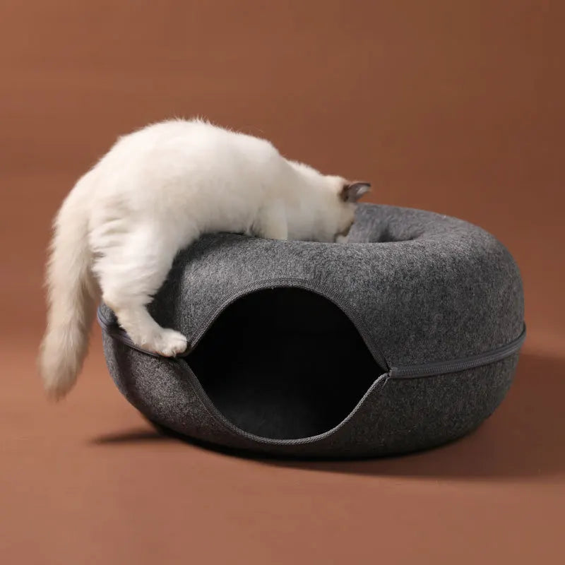 Donut Cat Bed for 2 Cats with zipper to open up.