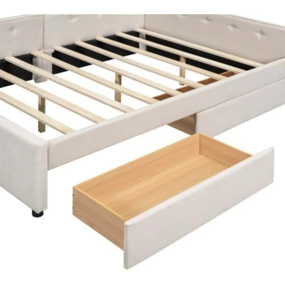 Upholstered Full Size Daybed with 2 Drawers and USB.