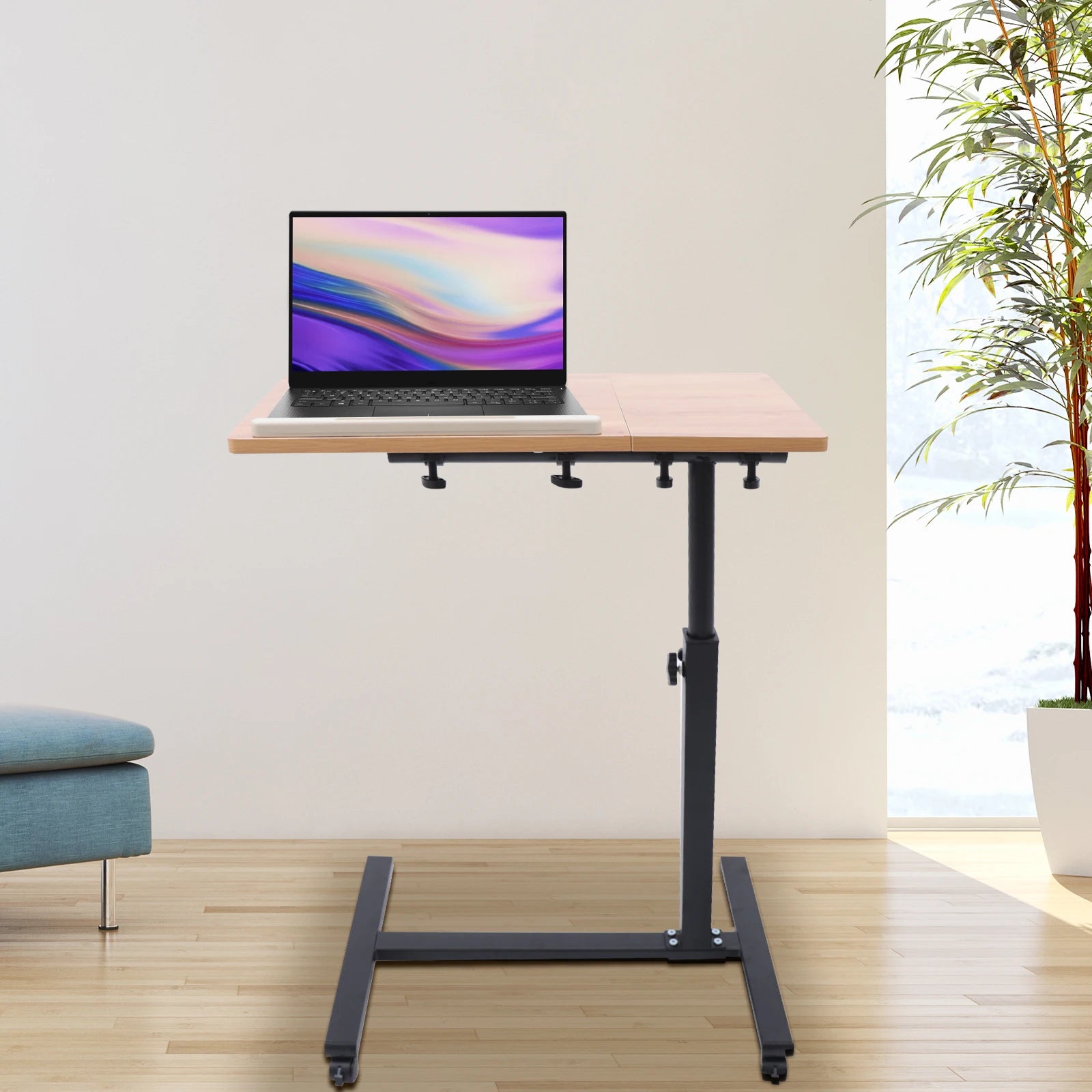 Adjustable Rolling Laptop Desk with 360° Rotating Tabletop.