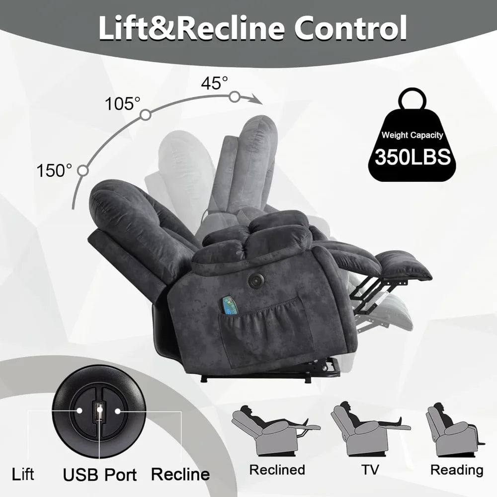 Large Power Lift Recliner Chair with Massage, Heat, and USB.