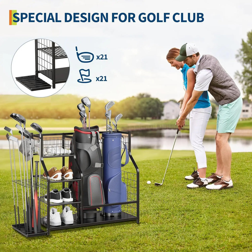 Golf Bag Storage Stand and Equipment Organizer