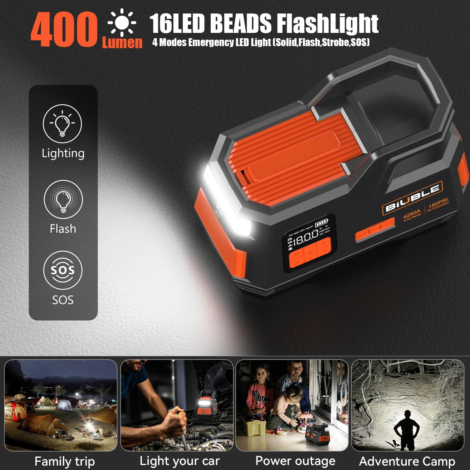 Portable Car Jump Starter Power Bank with Air Compressor and Inflator Pump