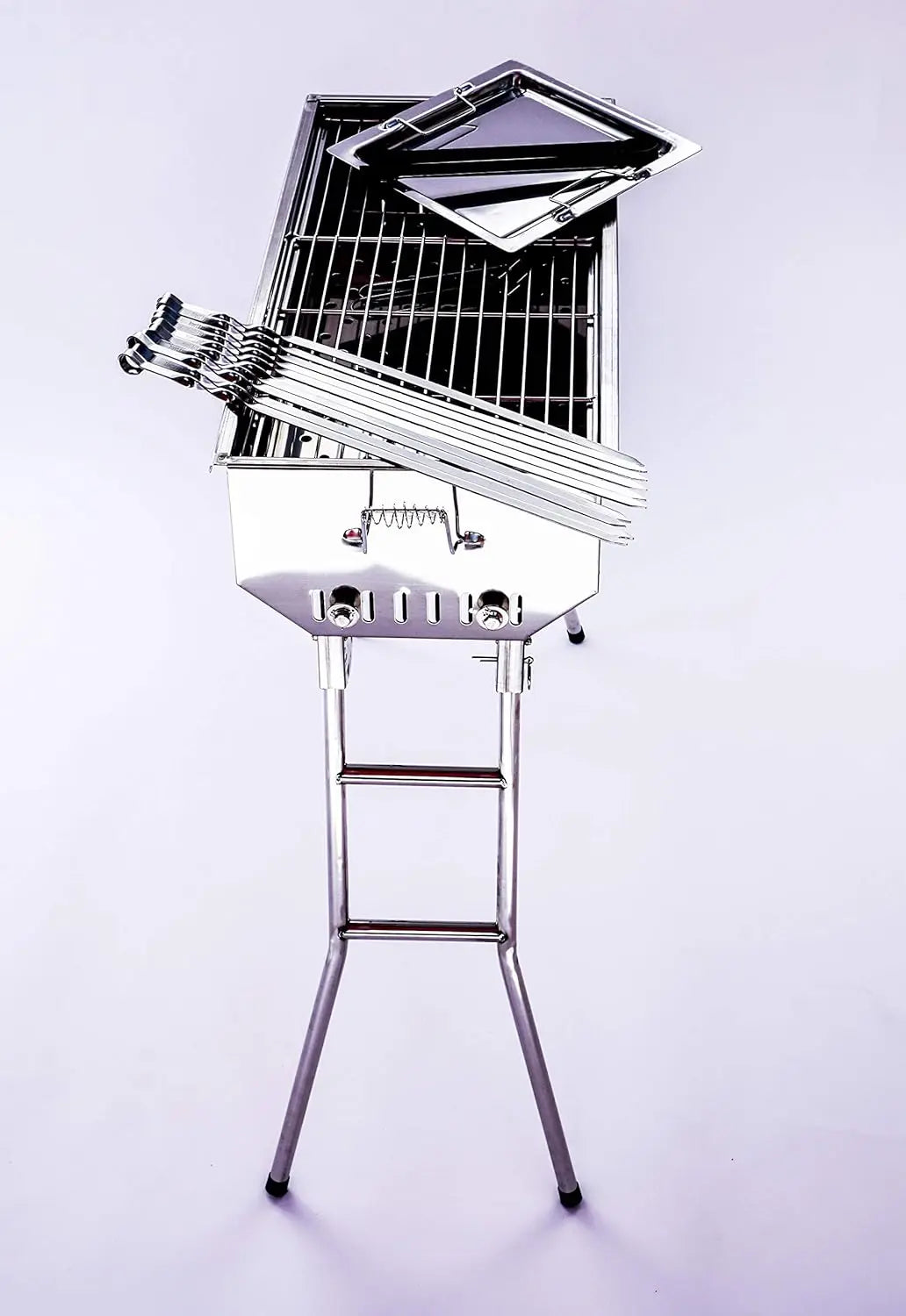 Stainless Steel Charcoal Grill with Shish Kabob Skewers