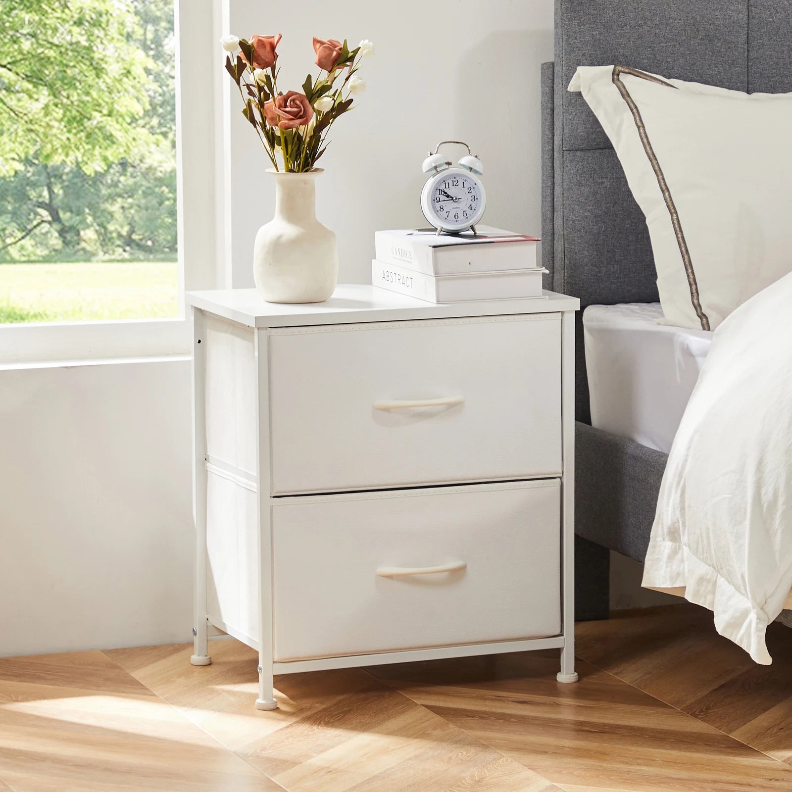 Bedside Nightstand or Sofa Table with Fabric Drawers