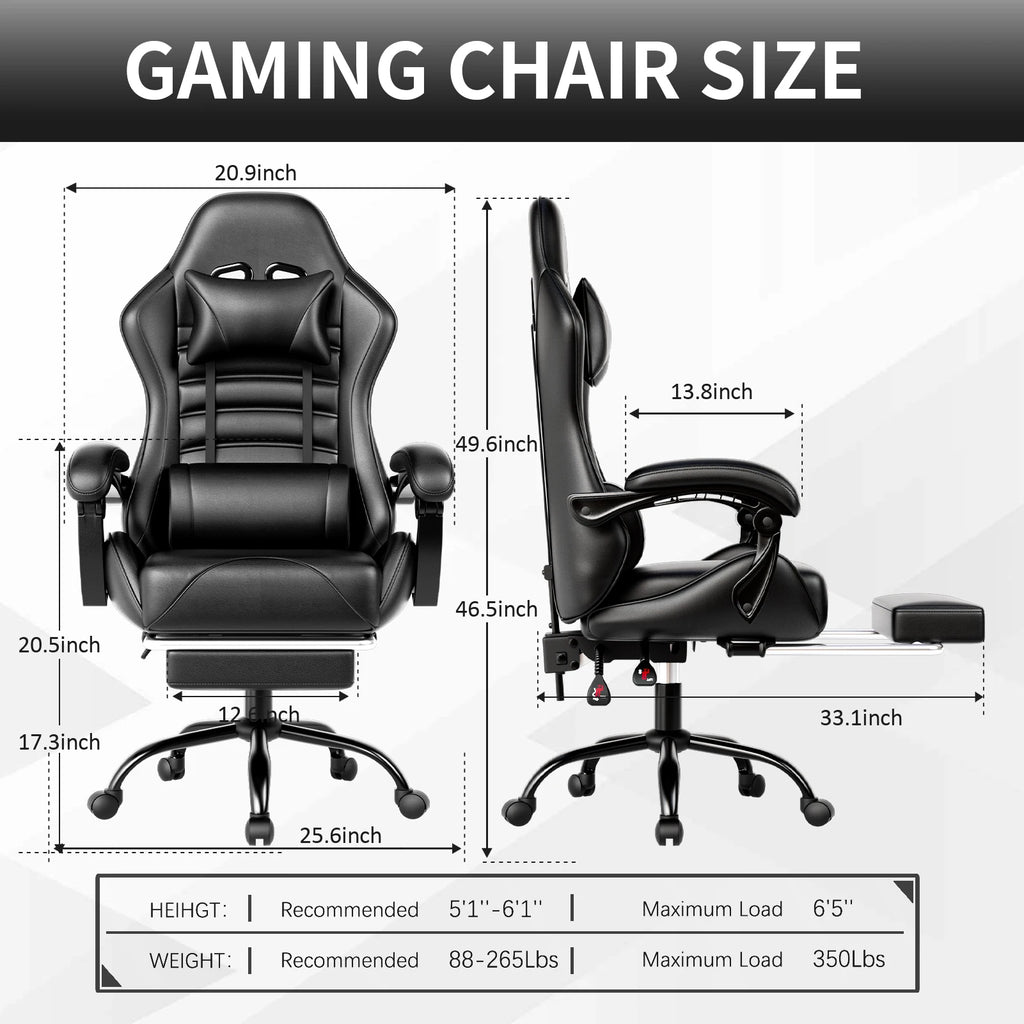 Ergonomic Reclining Racing Style Video Gaming Chair with Footrest.