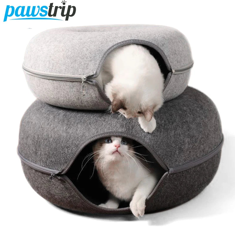 Donut Cat Bed for 2 Cats with zipper to open up.