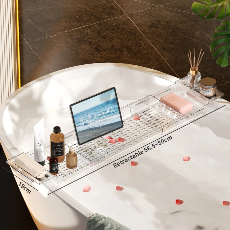 Retractable Bathtub Caddy Rack with Drain Holes
