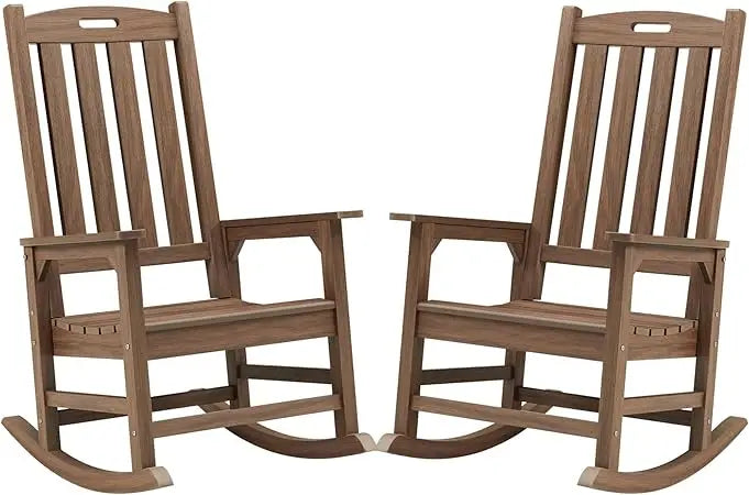 Set of 2 Poly Lumber Oversized Outdoor Rocking Chairs in Various Colors.