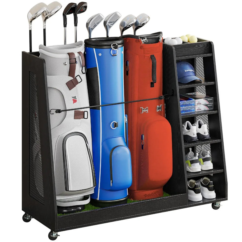 Golf Bag and Equipment Rack for 2-3 Bags.
