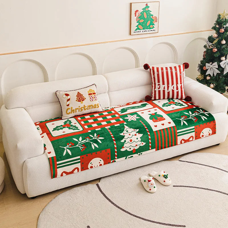 Winter or Christmas Flannel Anti-Slip Sofa Cover