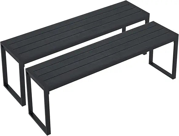 Two 53" Long Backless Metal 3-Person Outdoor Benches