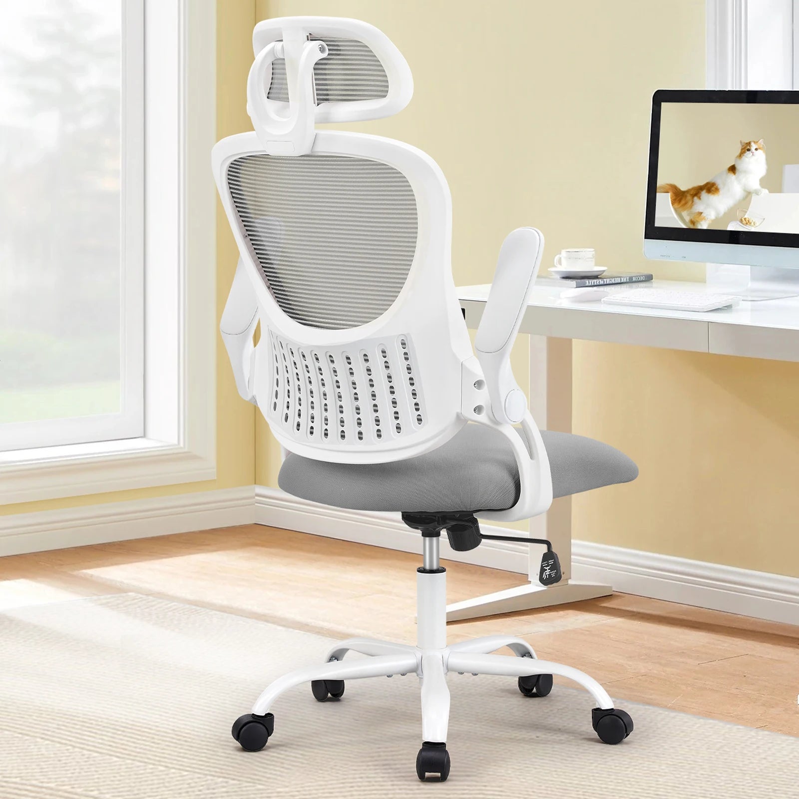 Mesh Ergonomic Computer Desk Chair with Flip-up Arms and Adjustable Headrest