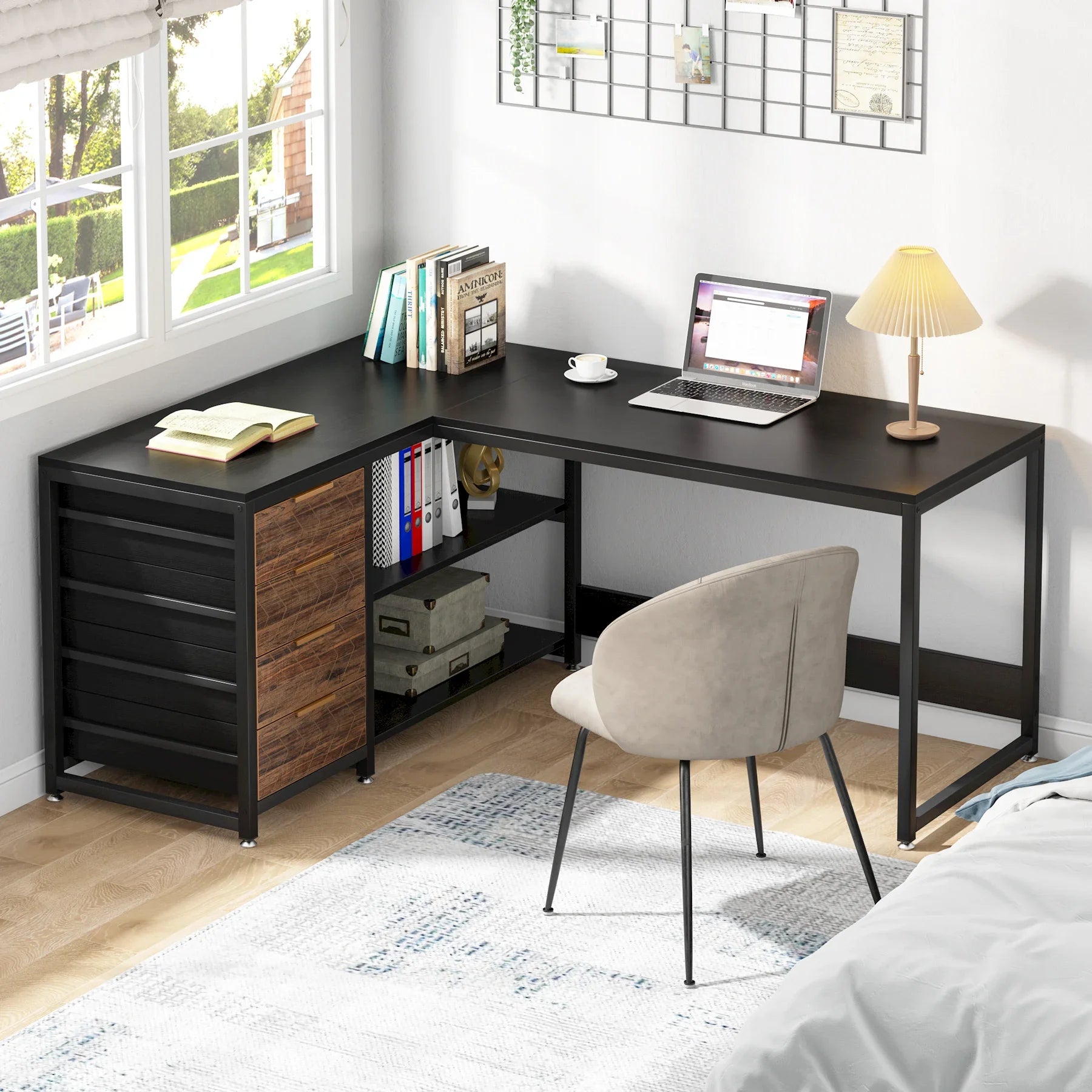 Modern L-Shaped Corner Computer Desk with PC Laptop Table.