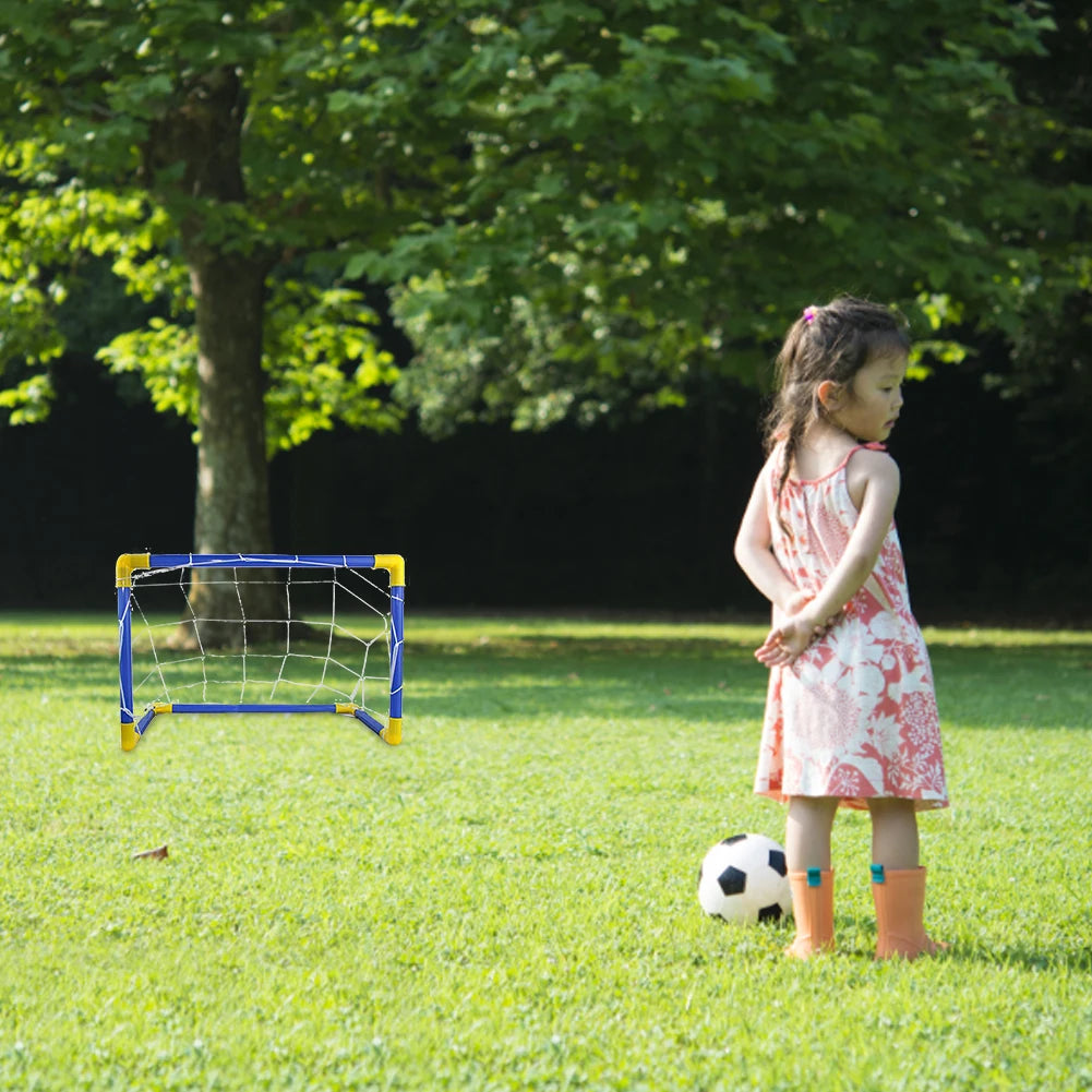 Foldable and Movable Soccer Goal with Net for Training and Practice with Soccer Ball Pump.