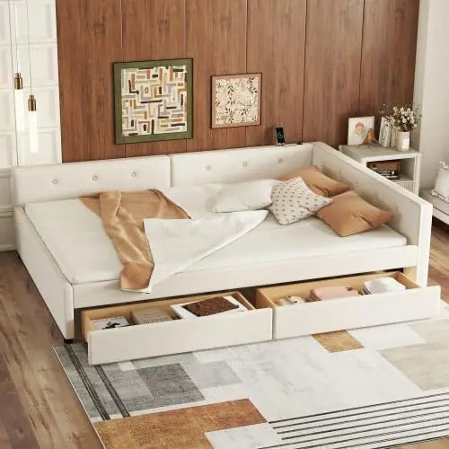 Upholstered Full Size Daybed with 2 Drawers and USB.