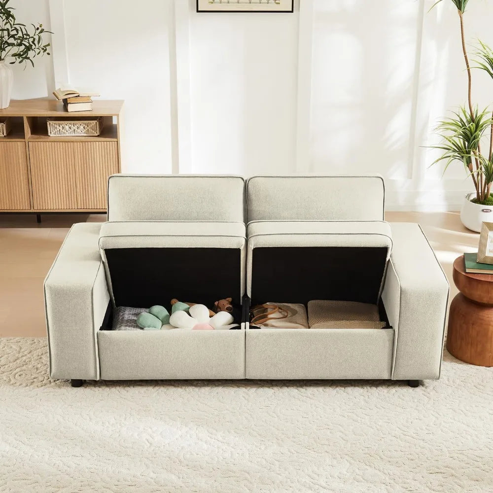2-Seater Loveseat Sofa  with Seat Storage, Side Pockets & Type-C/USB Ports,