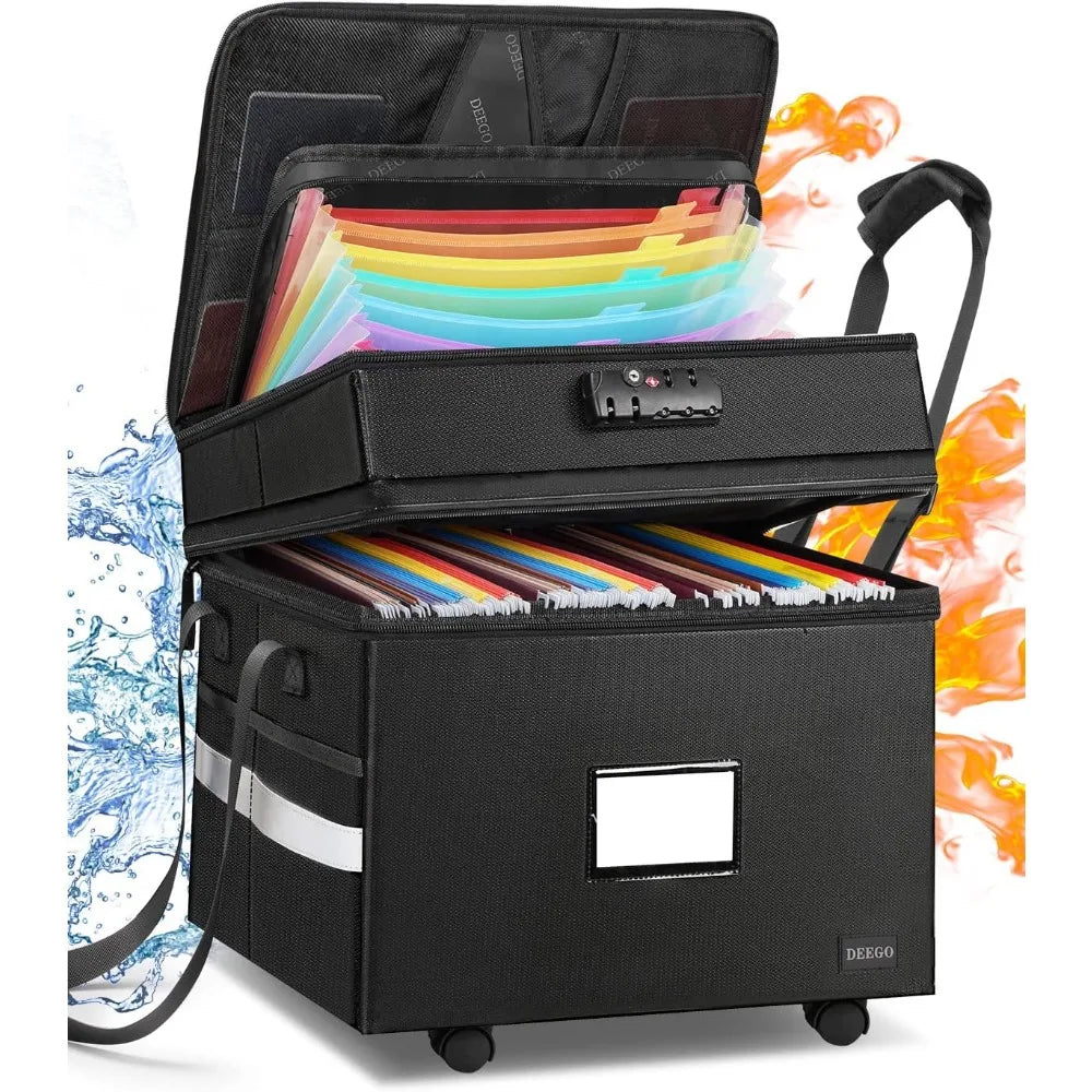Fireproof and Water Resistant File Organizer on Wheels  with Multiple Pockets