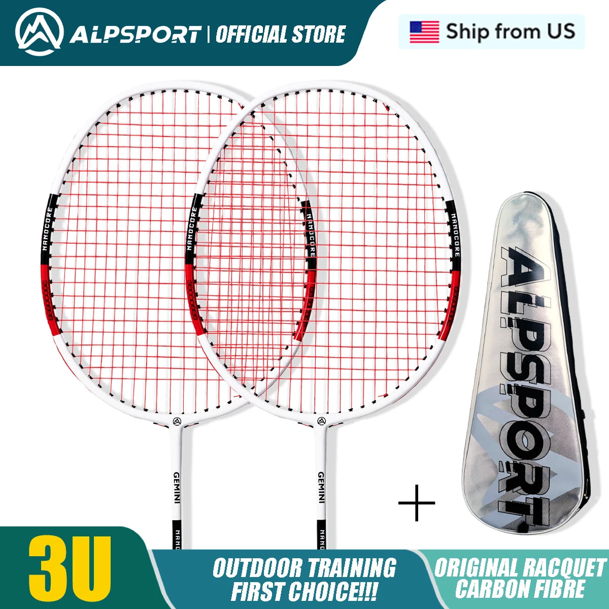 2 Badminton Rackets with Badminton String and Carrying Bag.