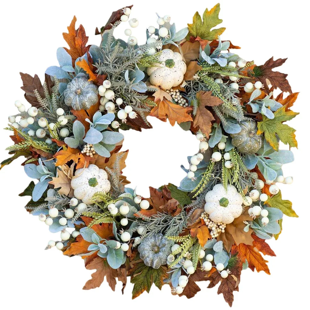 16" Fall  Wreath with Pumpkin and Berry Theme for Front Door, Window or Wall.