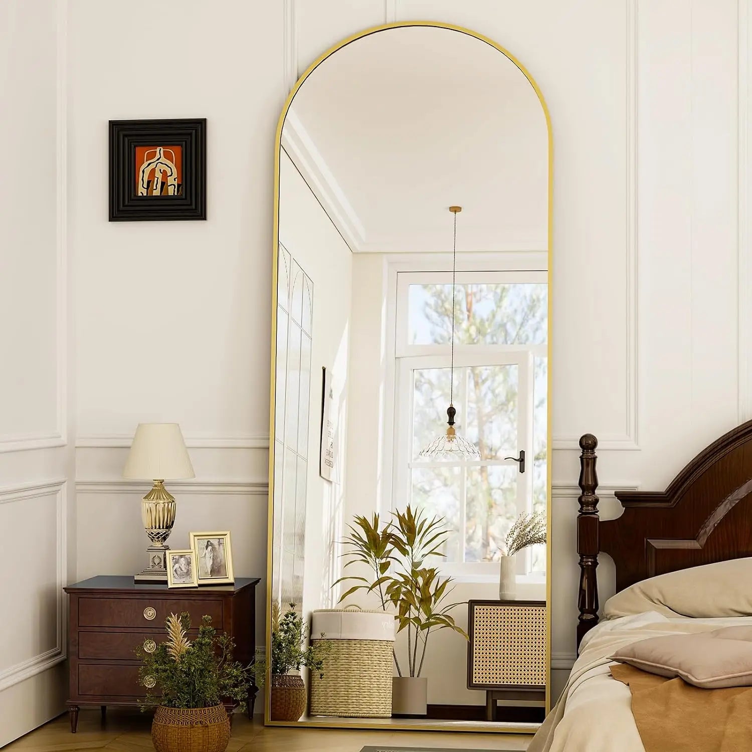 21x64 inch Arched Full Length Aluminum Alloy Mirror in Black or Gold.