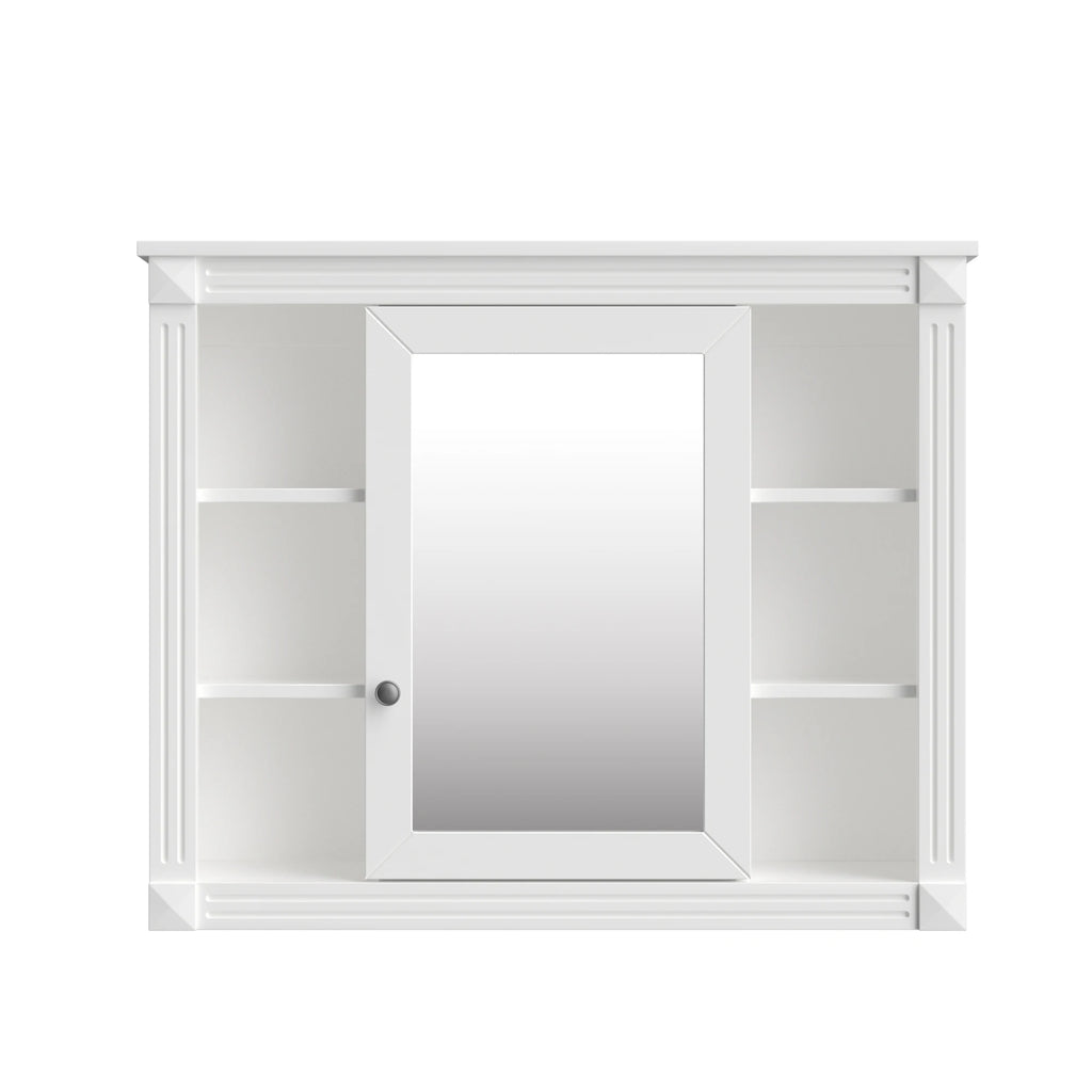 35'' x 28'' Wall Mounted Bathroom Storage Cabinet with 6 Open Shelves And Storage Behind Mirror