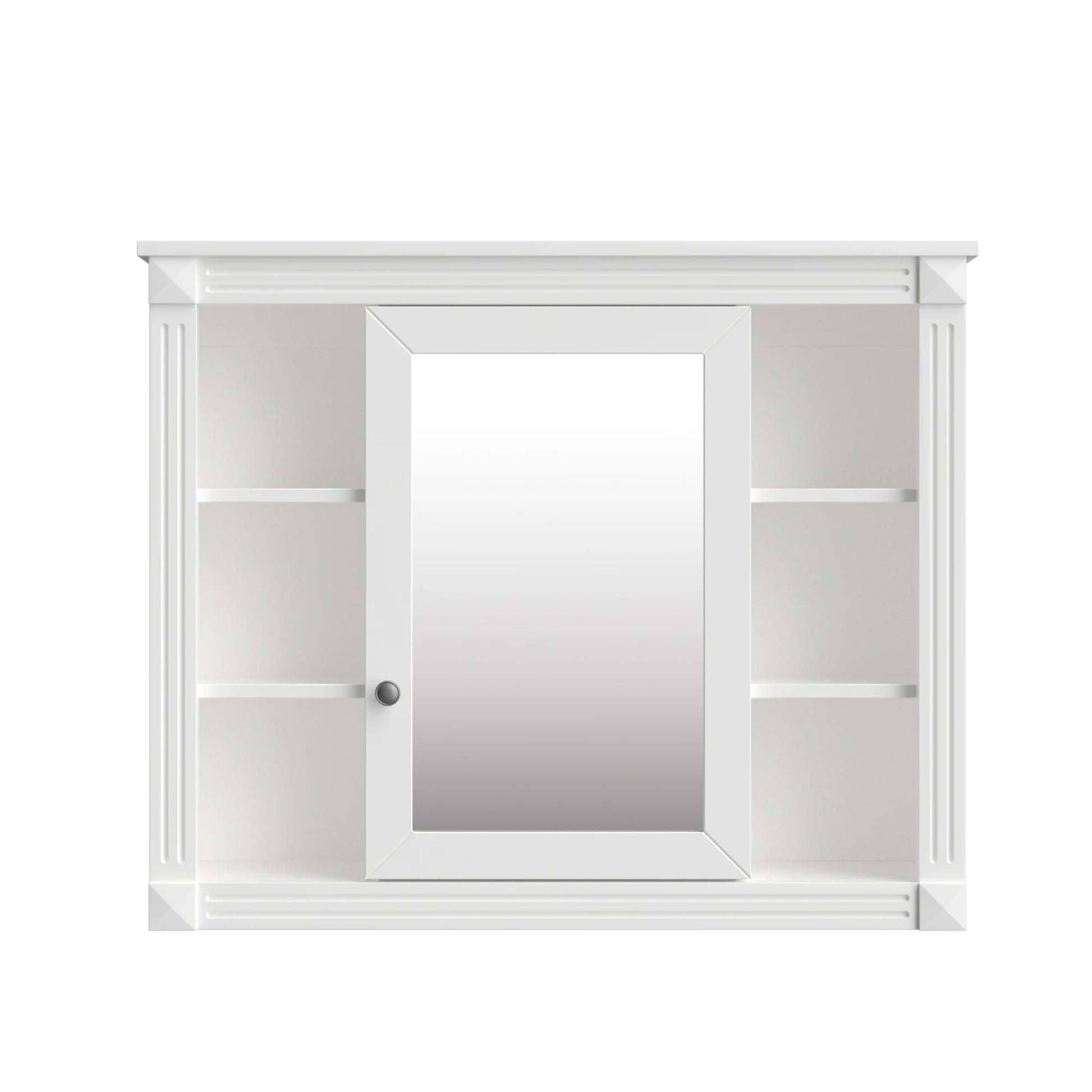 35'' x 28'' Wall Mounted Bathroom Storage Cabinet with 6 Open Shelves And Storage Behind Mirror
