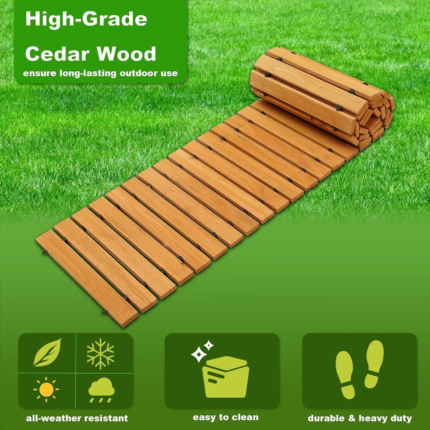 10FT Wooden Outdoor Roll Out Weather Resistant and Non-Slip Hardwood Walkway