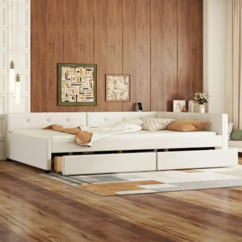 Upholstered Full Size Daybed with 2 Drawers and USB.