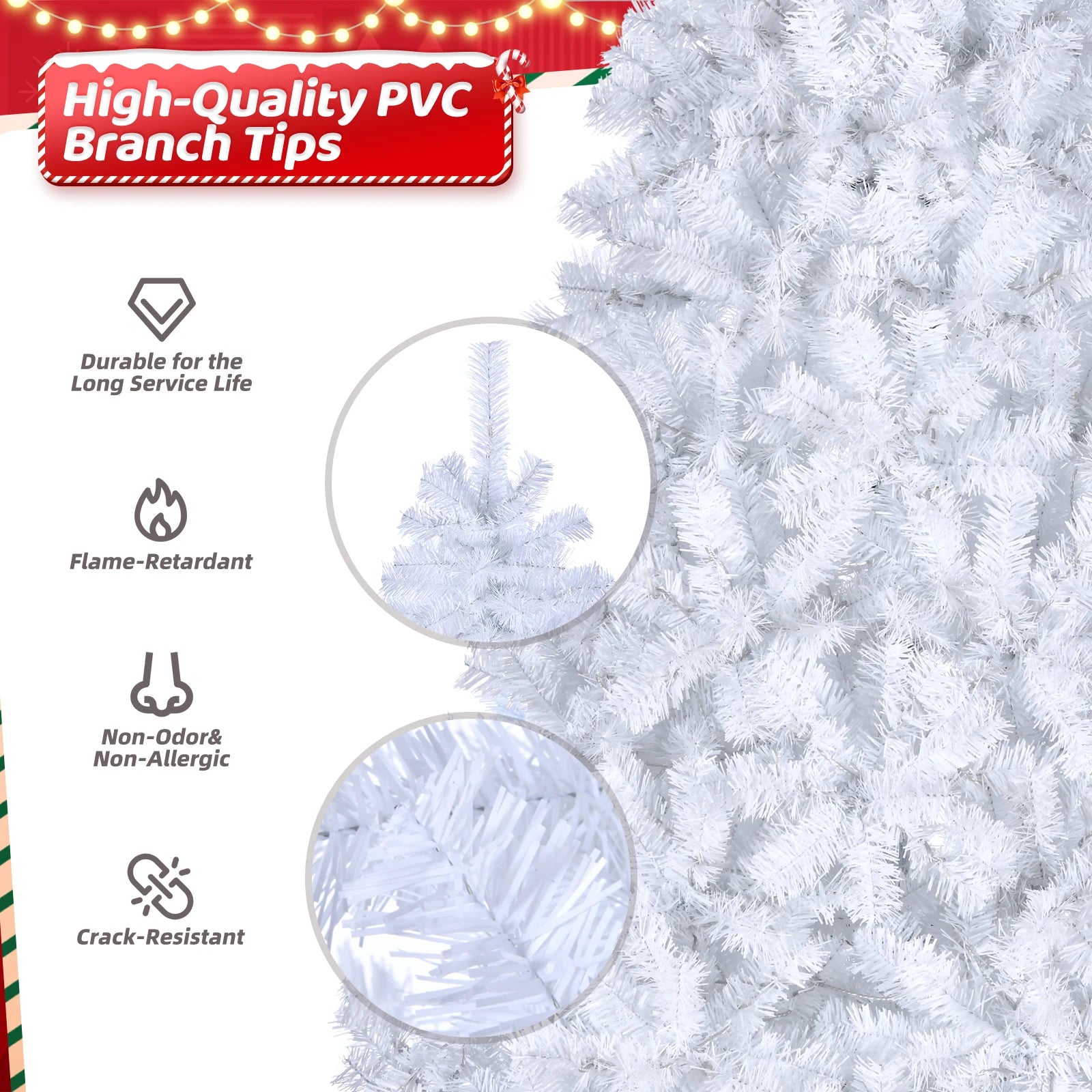 7FT Iron Leg White Christmas Tree with 1349 Branches