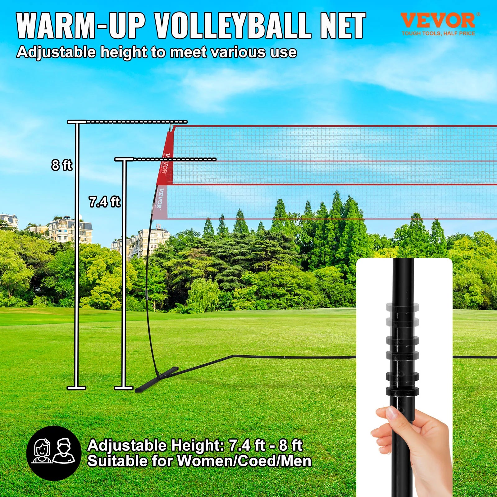 Volleyball Training Net with Adjustable Height and Carrying Bag