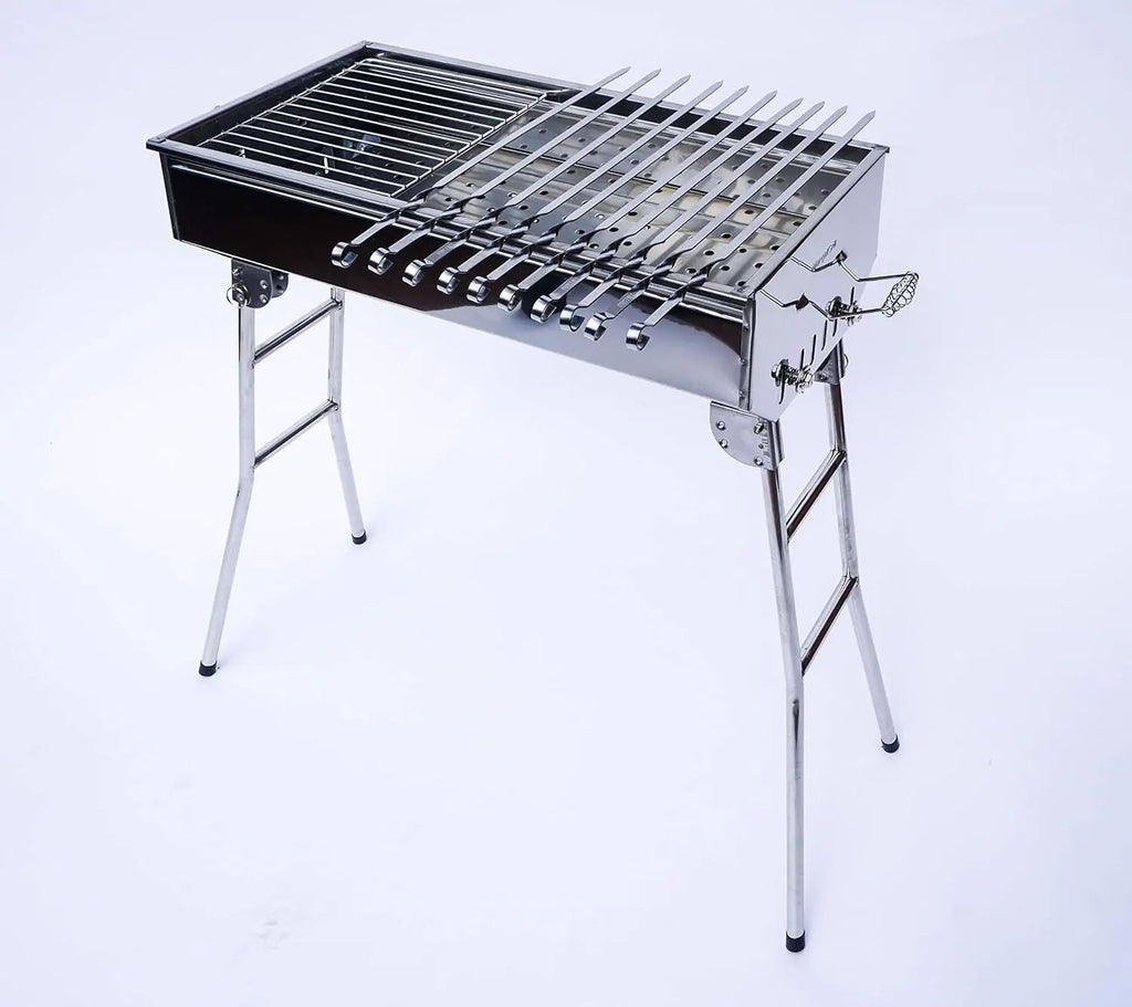 Stainless Steel Charcoal Grill with Shish Kabob Skewers