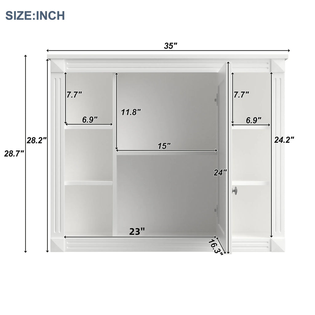 35'' x 28'' Wall Mounted Bathroom Storage Cabinet with 6 Open Shelves And Storage Behind Mirror