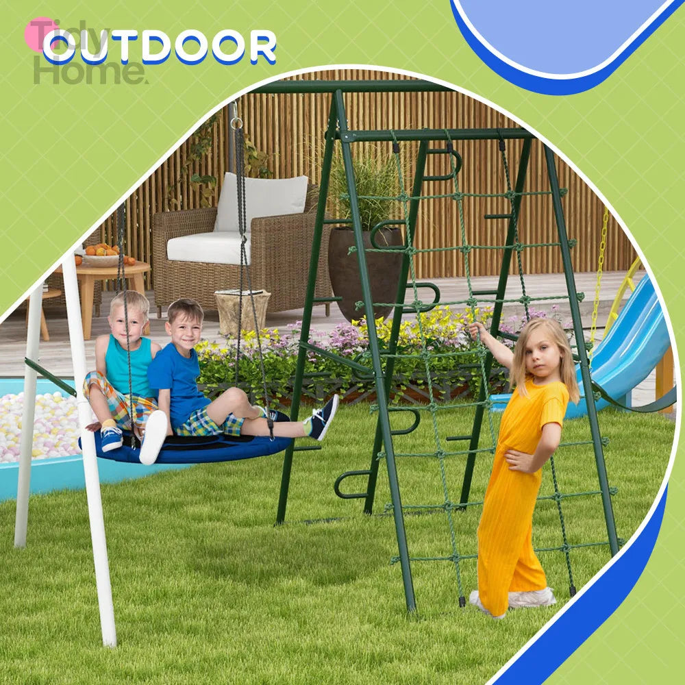 528 lb. capacity 5 in 1 Heavy Duty Swing Set with Saucer Swing and Slide.