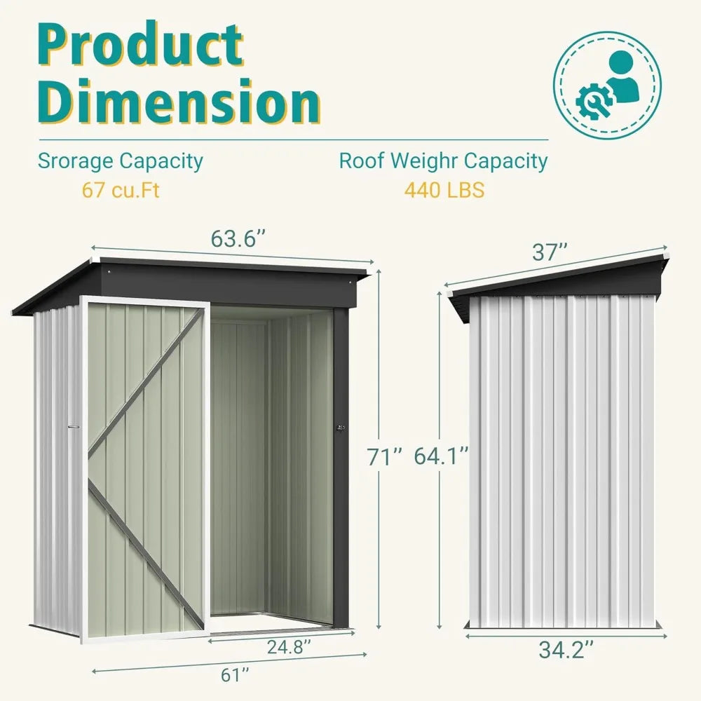 5 X 3 FT Outdoor Waterproof Metal Storage Shed With Lockable Door,