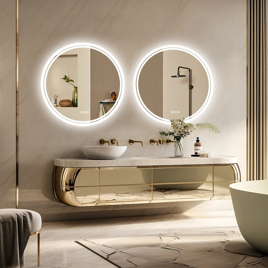 Wall Mounted Round LED Lit Bathroom Mirror with 3 Different Color Lights